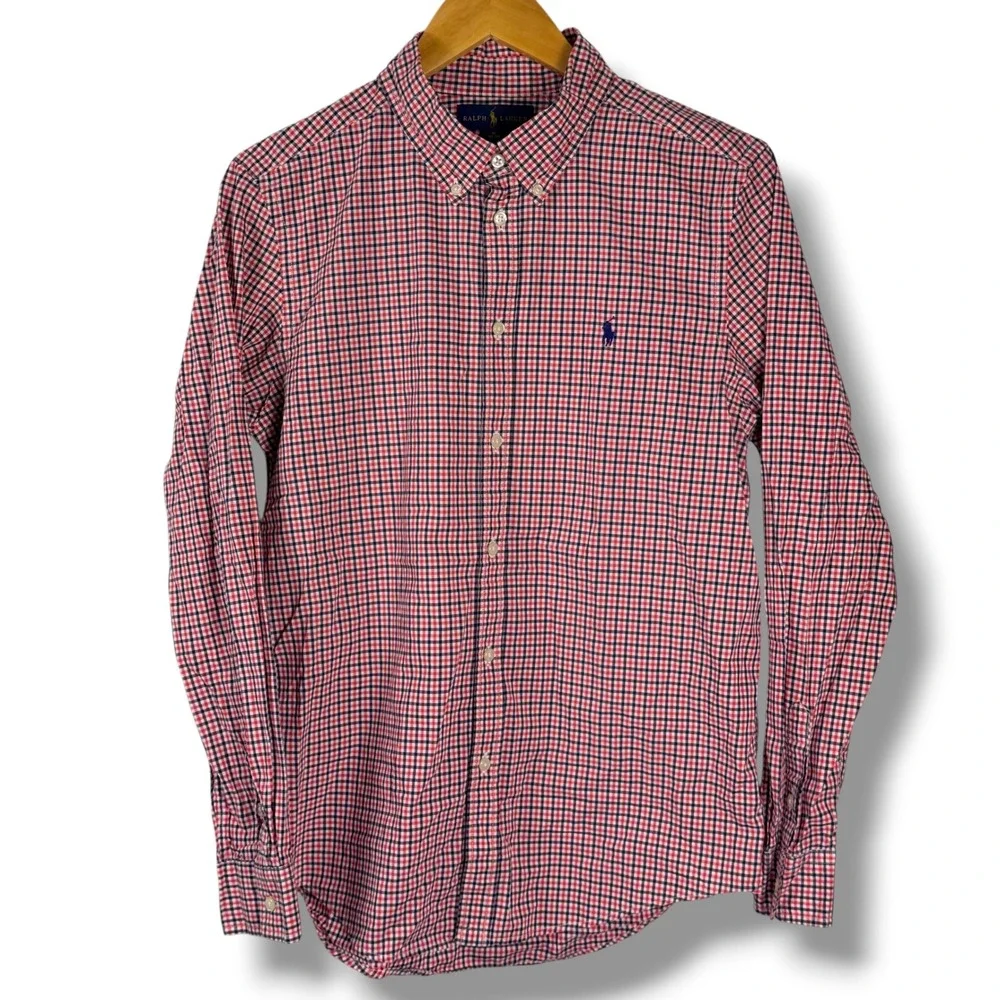 Ralph Lauren Button Down Boy Youth XL 18-20 Red Black Gingham Plaid Preppy Shirt